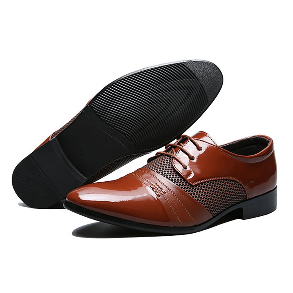 Rainlin Men\'s Breathable Leather Lined Perforated Dress Oxfords Shoes Yellow US 7.5