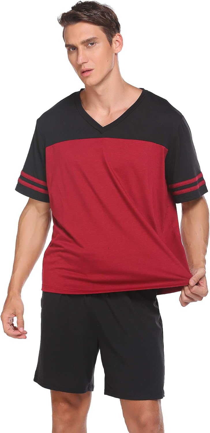 Avidlove Men Pajama Shorts Set Short Sleeve Sleep Set VNeck PJ Set 2 Piece Set Sleepwear