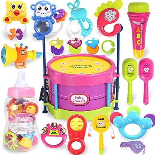 ROWAG 18 Pieces Baby Drum Set for Boy Girl Educational Kids Rattle and Rock Musical Instrument Playset Toys