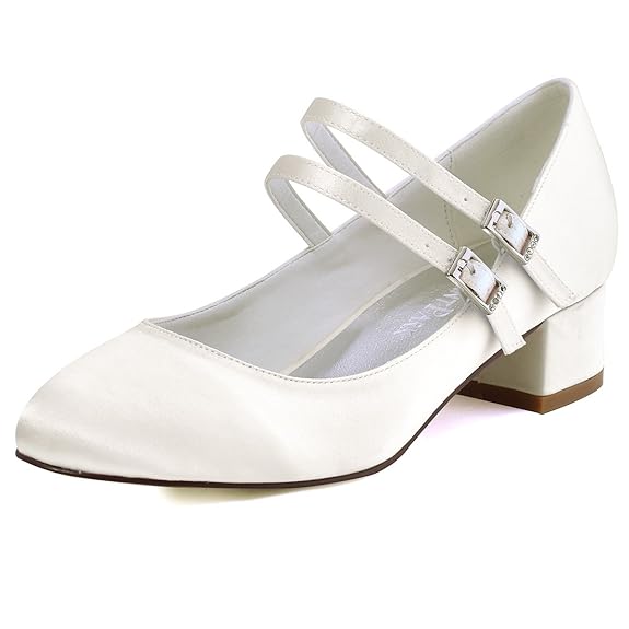 ElegantPark Damen Geschlossene Zehen Mary Jane Block Absatz Pumps Hochzeit Brautschuhe
