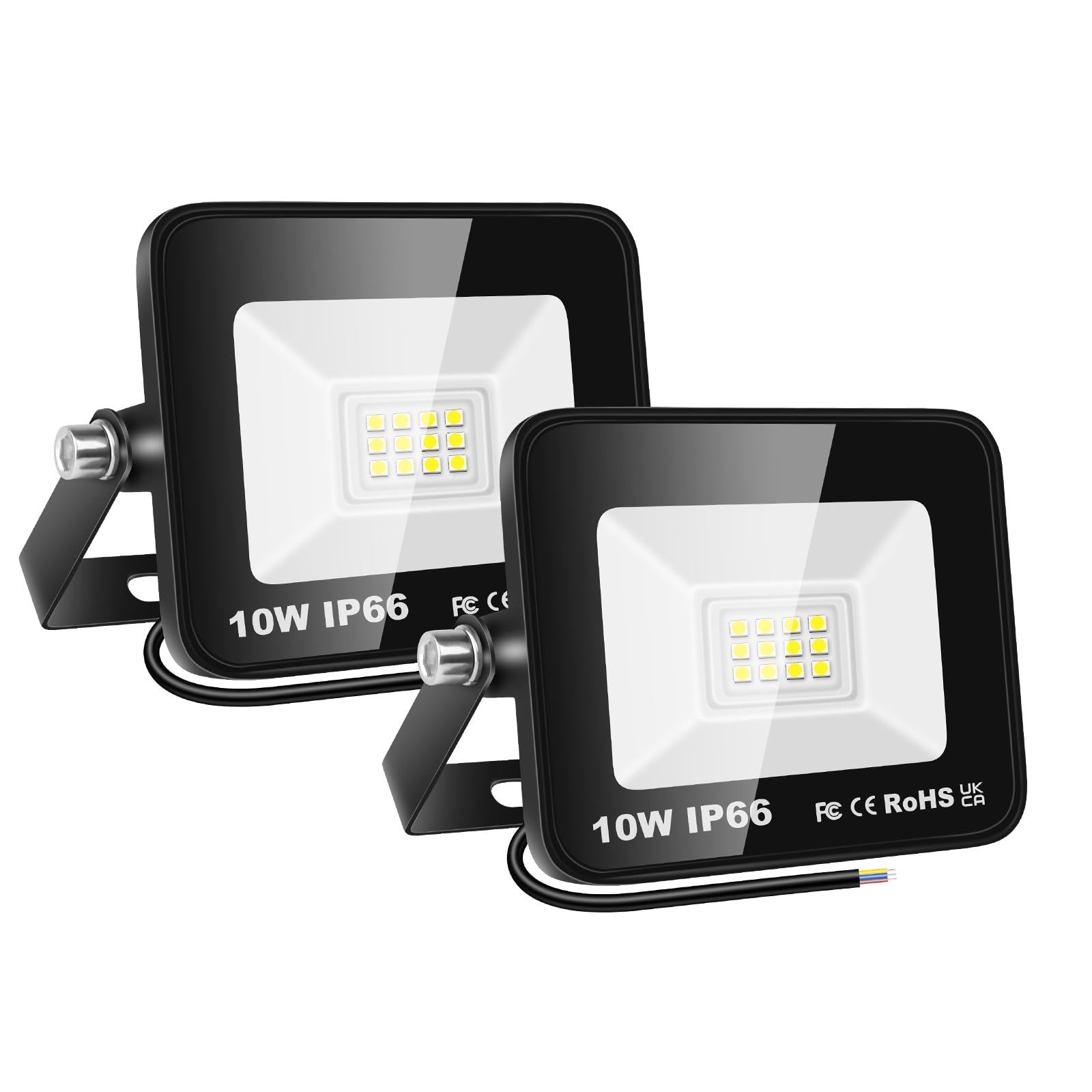 SKYWORLD 2 Pcs 10W Outdoor LED Flood Lights, 1000LM LED Security Lights, IP66 Waterproof, 6000K Daylight White Floodlight Outside Flood Lamp for Garden Garage Yard Lawn Court Patio Warehouse