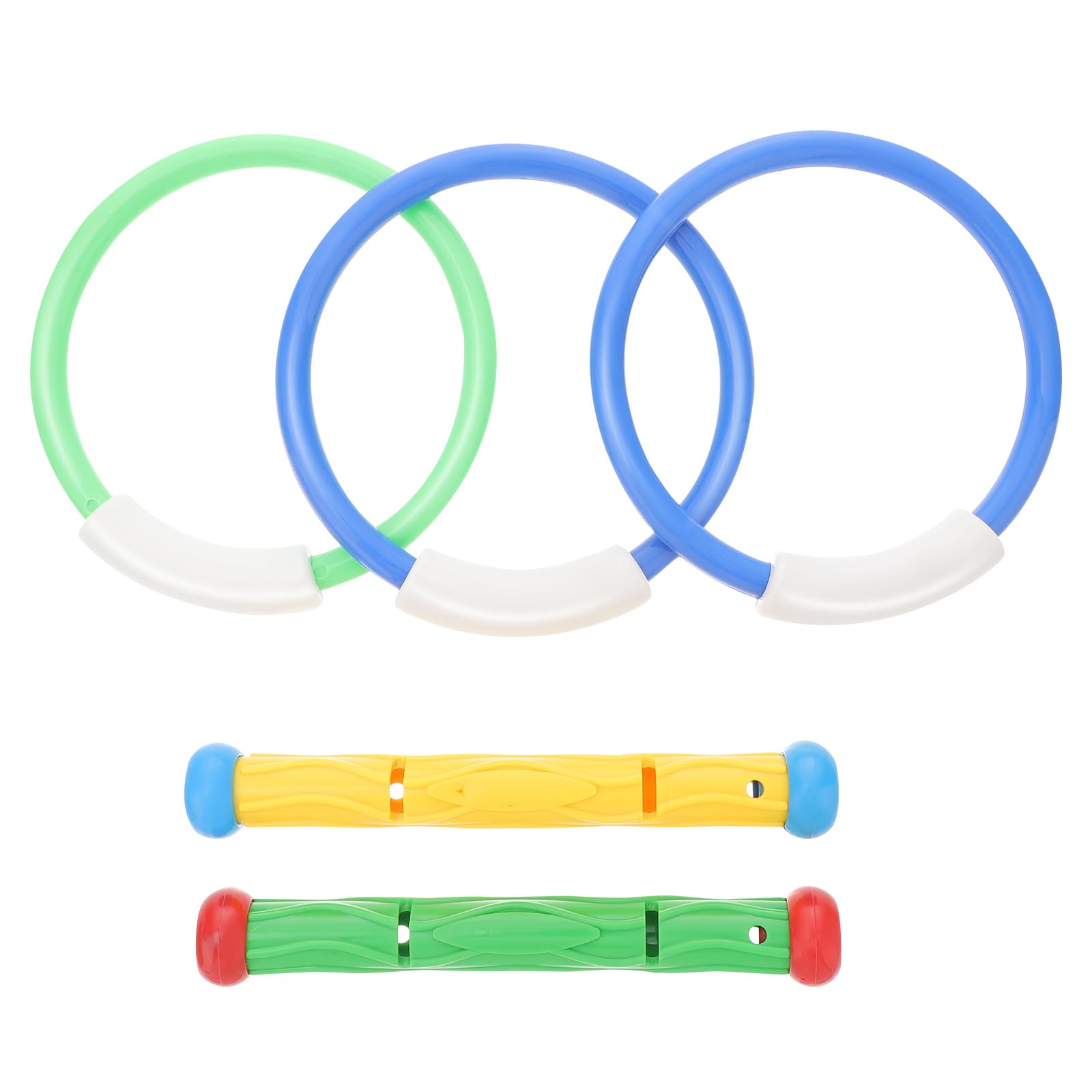 NUOBESTY Diving Toys, Diving Pool Toys Set 2pcs Dive Sticks with 3pcs Dive Rings Underwater Swimming Pool Toys Diving Game Training Tool for Kids Boys Girls