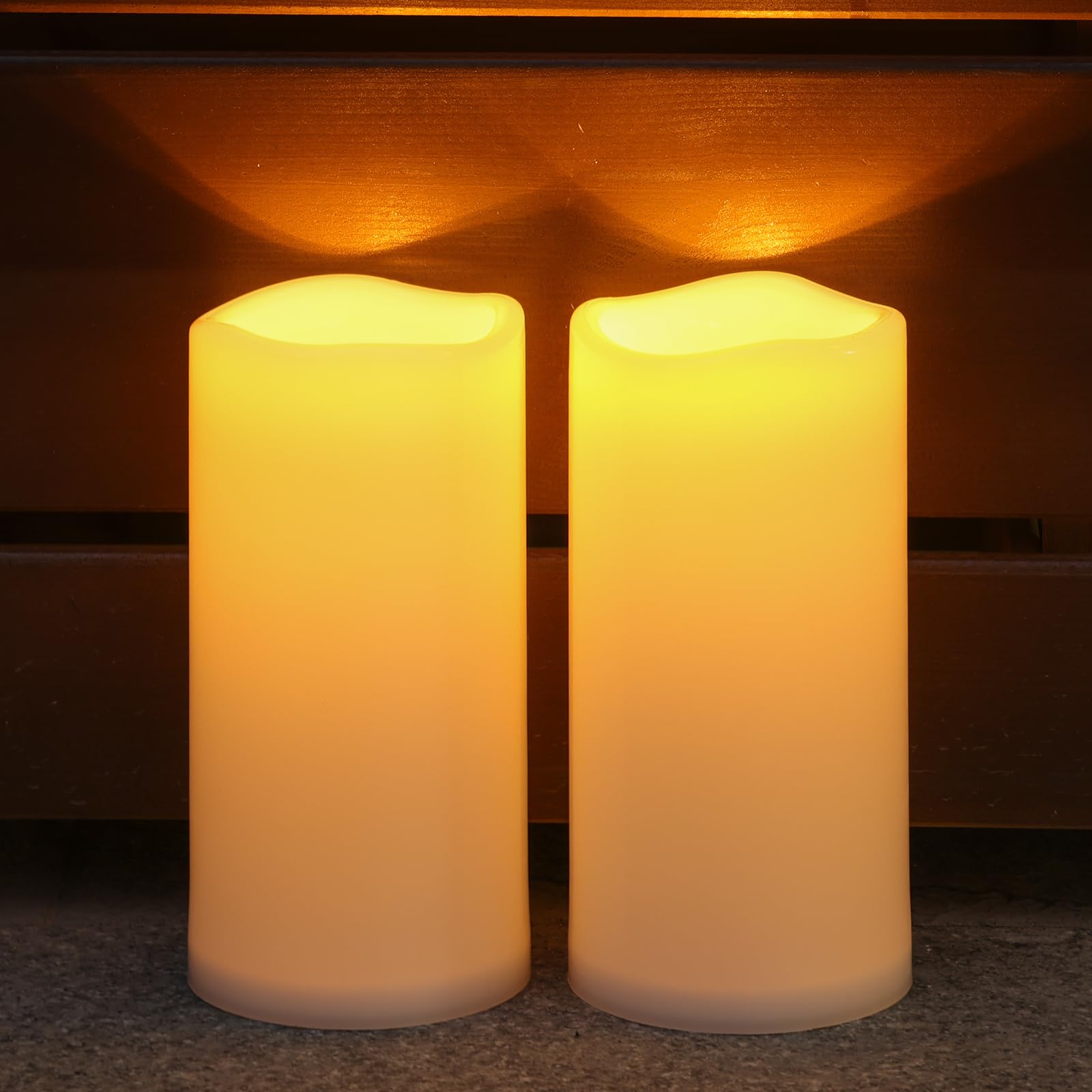 Photo 1 of NURADA Large Outdoor Solar Candles Waterproof - 8" x 4" Rechargeable Solar Powered Flameless LED Pillar Flickering Candle for Patio Porch Lanterns Decor - Ivory White Set of 2