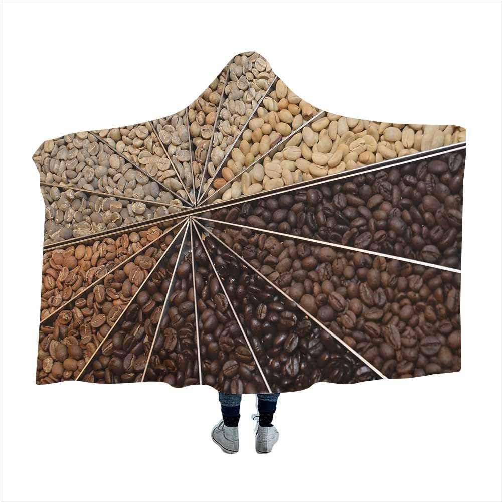 GGACEN Coffee Plush Blanket Many Varieties of Roasted Beans with Darkening Color Scheme Strong Taste Home Wearable Throw Blankets Cloak Cape Beige Brown Pale Brown 50x40 inches