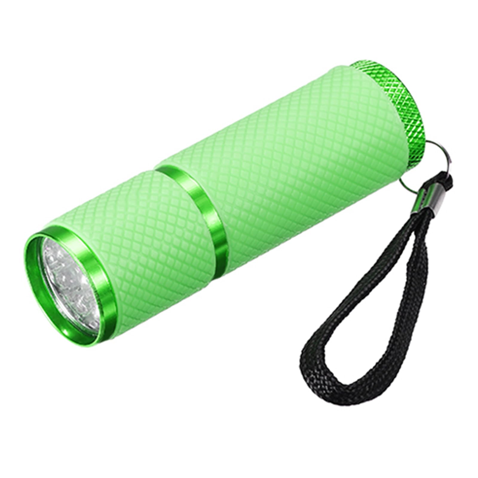 PATIKIL 9 LED Glow in Dark Flashlights, Mini Aluminum Flashlight Rubber Coated Flashlight with Strap for Camping, Hiking, Party, Green