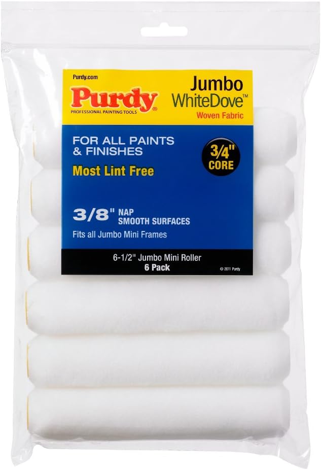 Purdy 140626612 Jumbo Mini White Dove Roller Replacement 6-Pack 6-1/2" x 3/8"