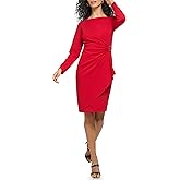 DKNY Womens Long Sleeve V-Neck Side Ruched Sheath Dress with Hardware