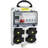 Power Distribution Box, 110V Electricity Meter Electrical Box with NEMA 5-20 Power Outlet Pane,IP54 Electrical Breaker Socket Distribution Box for Construction Sites, workshops and Factories