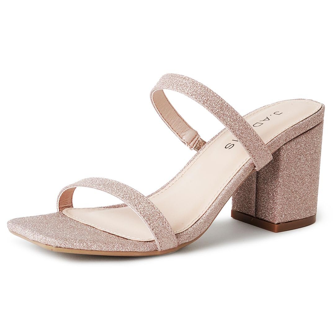Photo 1 of J. Adams Stormi Heeled Sandals - Women's Dressy Summer Flat Mules, Square Toe, Double Band, Low Block Heel Sandals