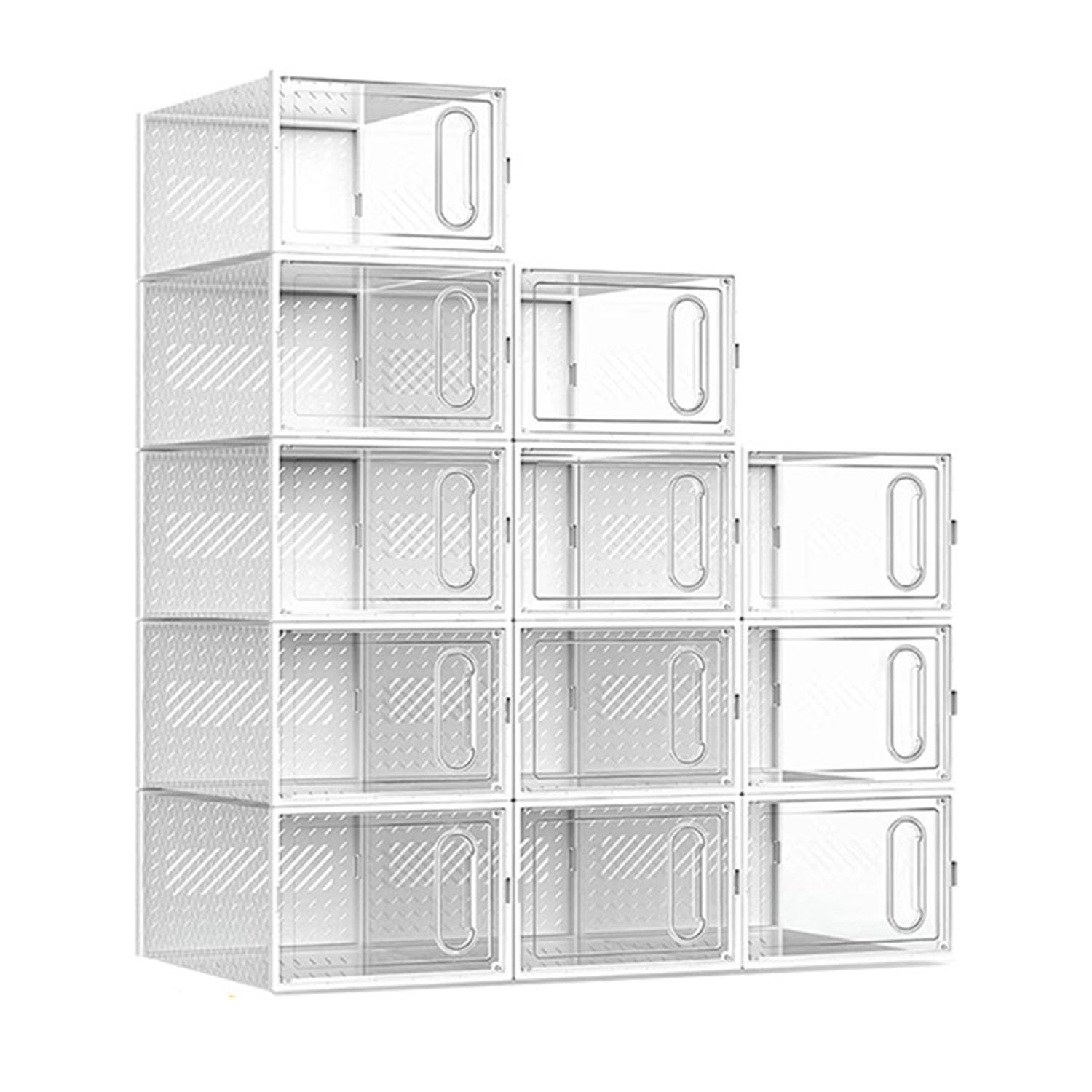 Photo 1 of 12 Packs Clear Plastic Shoebox With Magnetic Door, X-Large(15"× 13.2" × 5.6") Stackable Shoe Box Storage With Lids, Multifunctional Sneaker Containers, Toy Storage, Space-Saving Shoe Rack White