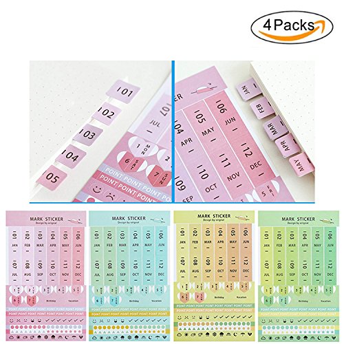 Eilova DIY Neon Weekly Monthly Calendar Stickers Self-Adhesive Index Tabs Divider Personal Journal Planner Reminder Flag Sticker(4 Packs, Total 32 Sheets)
