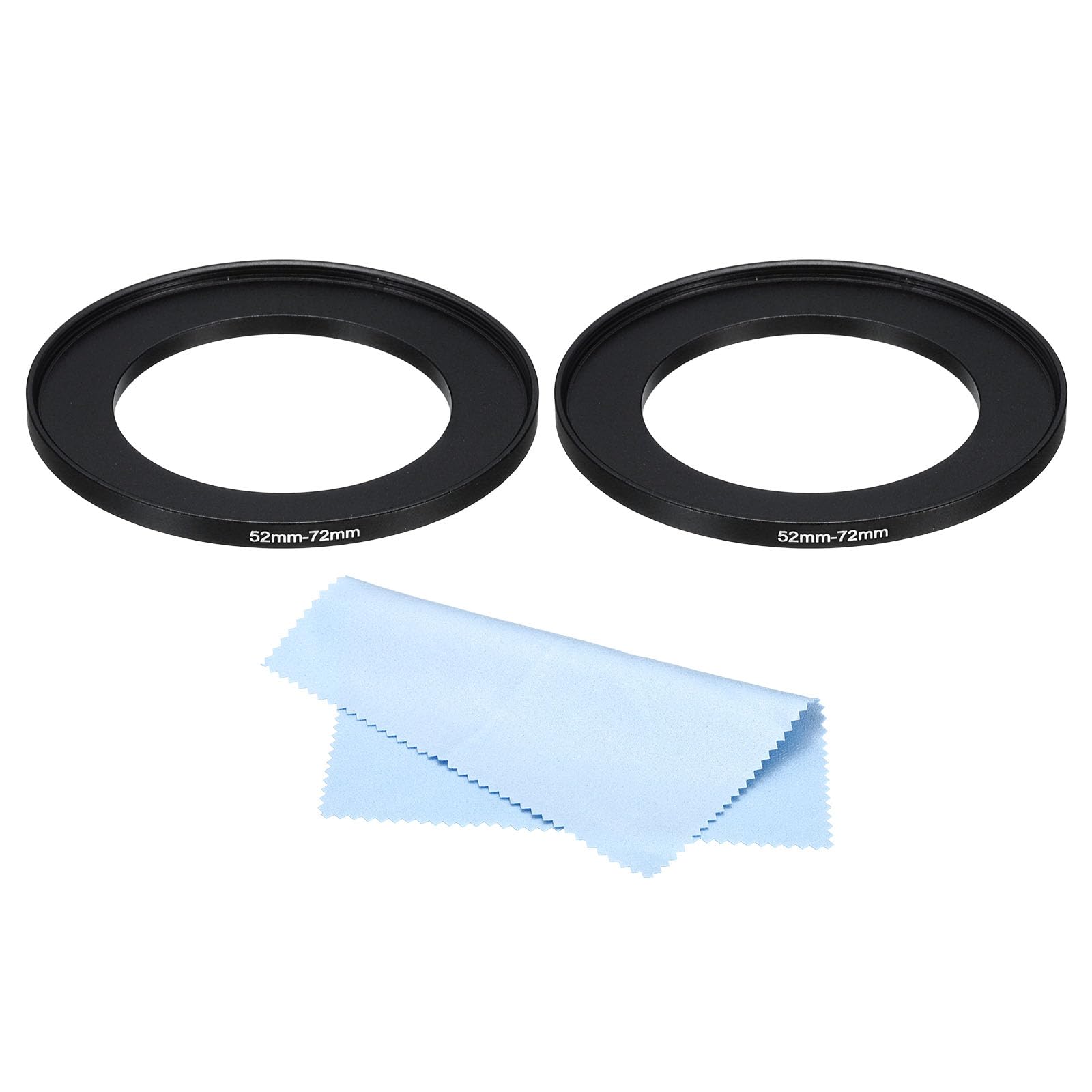 PATIKIL 52mm-72mm Metal Step Up Ring with Cleaning Cloth, 2 Pack Camera Lens Filter Adapter Ring Aluminum Filter Adapter Ring for Camera Lenses Hood, Black