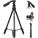 Besnfoto Camera Tripods, 60" Portable Compact Tripod for Camera Phone Video Recording, Travel Lightweight Cameras Tripod Stand with Built-in Cell Phone Clip for Live Streaming Vlog
