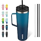 BJPKPK Insulated Tumbler with Handle, 30oz Insulated Tumblers with Lid and Straw, Stainless Steel Metal Water Bottles, Coffee Travel Mugs, Cups, Sea