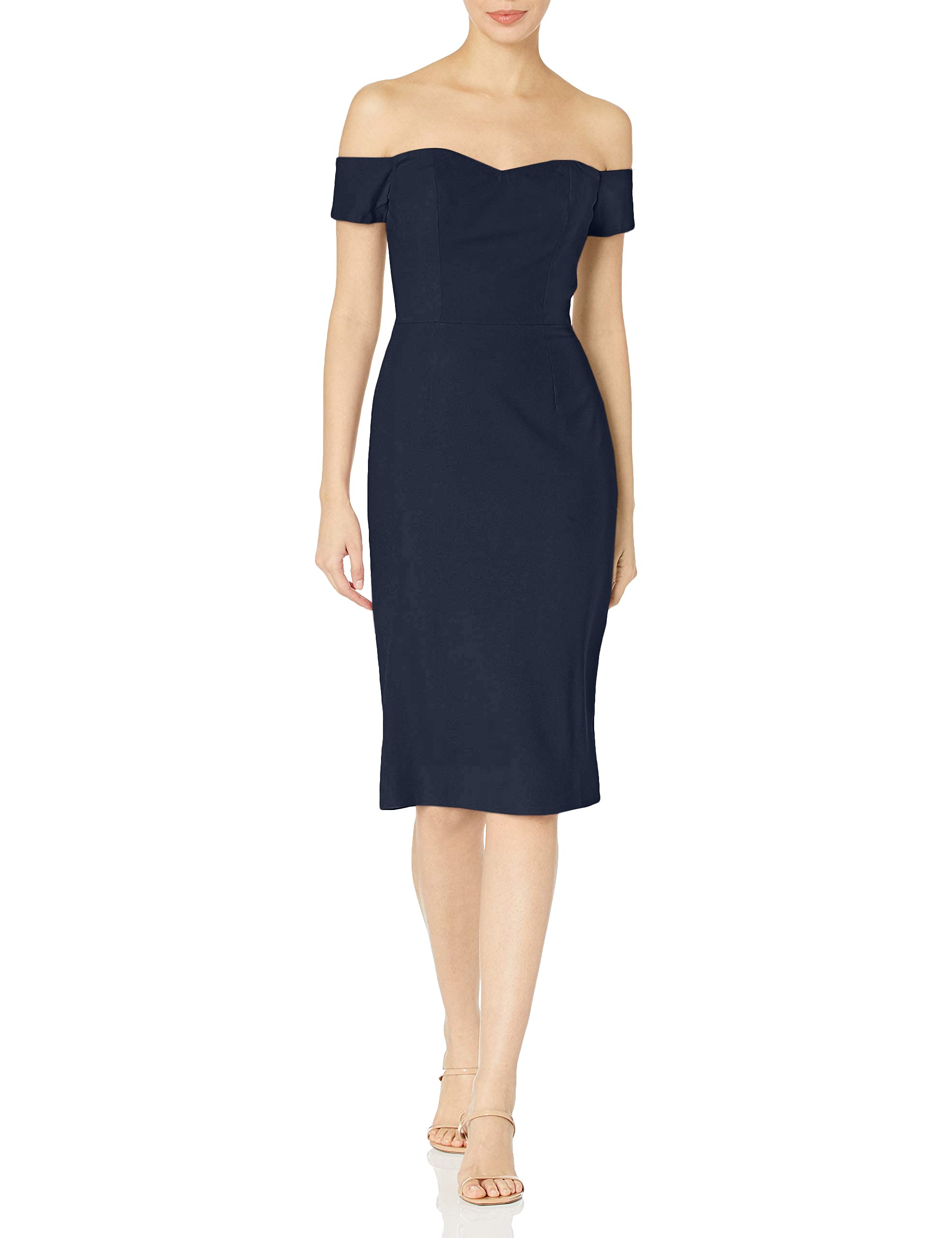 Dress the Population Women’s Bailey Off the Shoulder Sweetheart Bodycon Midi Sheath Dress Dress, Midnight Blue, XXL