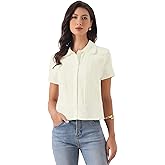 Allegra K Button Down Shirt for Women's Short Sleeve Collared Neck Dressy Casual Work Tops