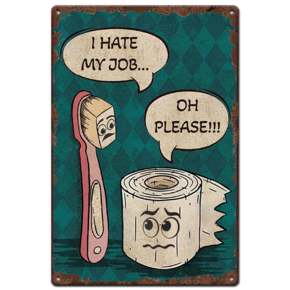 SUPERDANT Bathroom Metal Signs Toothbrush Tin Signs Bathroom Wall Art Funny Wall Plaques Retro Toilet Signs Poster Art for Man Cave Toilet Vintage Decor