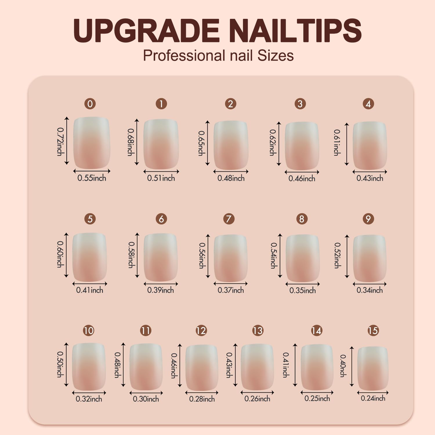 Vansiho Ombre Gel Nail Tips, 150Pcs Peach Gradient Short Square Press on Nails, Soft Gel Nails False Nail, Acrylic Fake Nails for Nail Art DIY 15 Sizes - Image 6