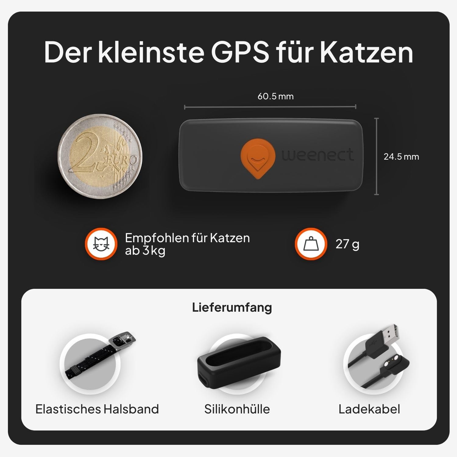 Weenect XS für Katzen - NEU Mini GPS-Tracker für Katzen | GPS-Tracking in Echtzeit | Ohne Distanzlimit | Kleinstes Modell auf dem Markt | Halsband inkludiert | Abonnement 7