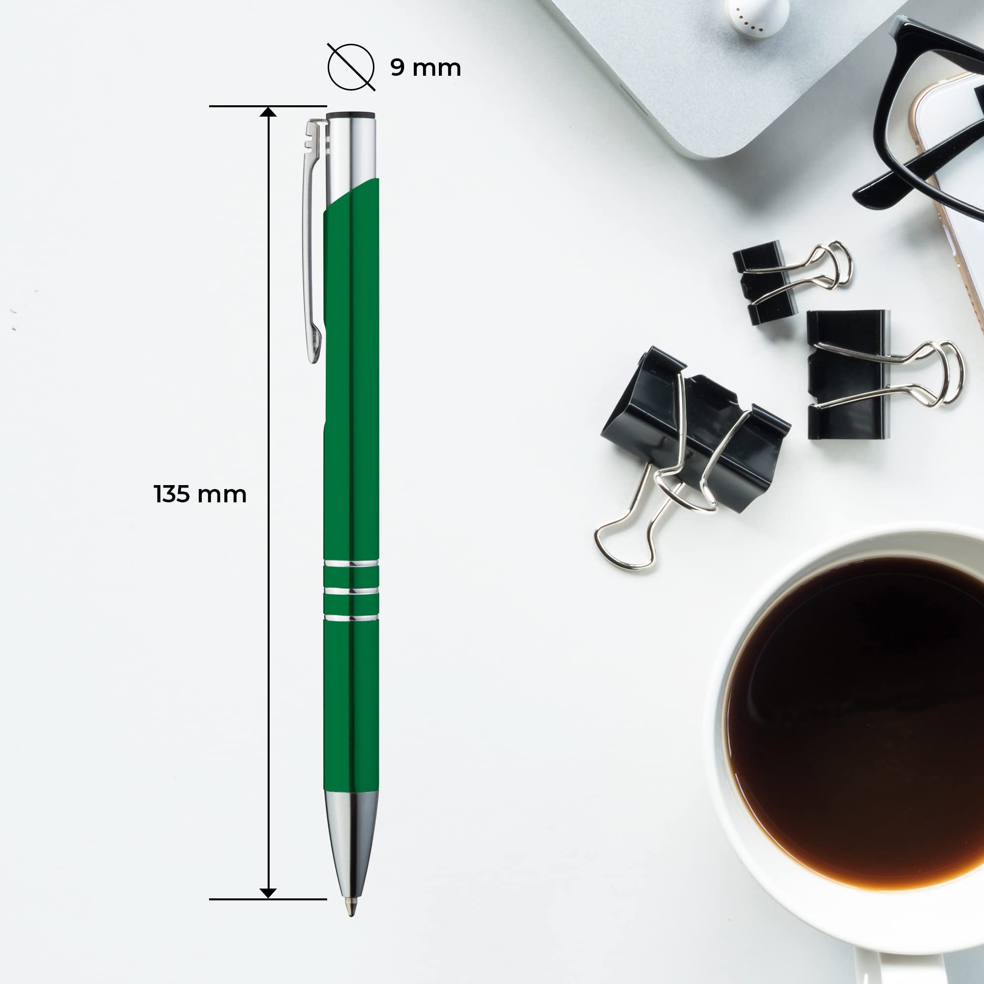 GIMEI® Metall Kugelschreiber 10 Stück | Premium Set Hochwertig, für Einfaches & Weiches Schreiben | Blauschreibender Kulli Grün als Optischer Hingucker 7