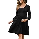 GINKANA Maternity Sweater Dress Long Sleeve Square Neck Babydoll Dresses Short Elegant Winter Dresses Work Office Dress
