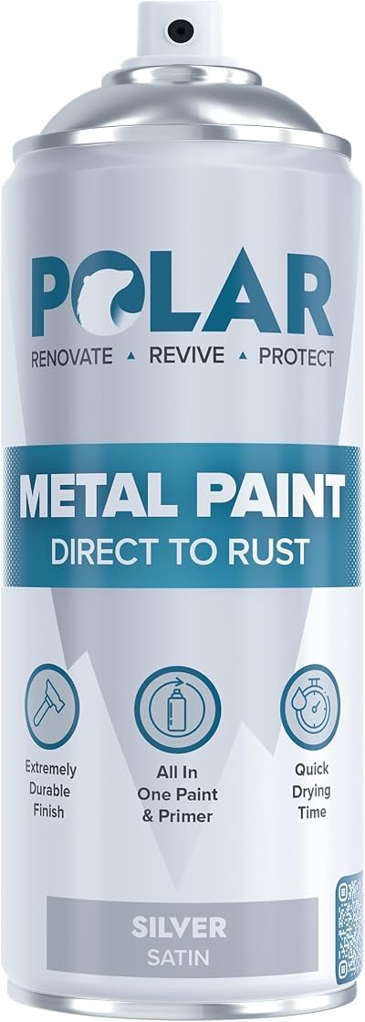 Polar Direct to Rust Satin Silver Metal Spray Paint 400ml 3 in 1