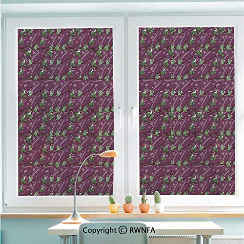 Window Film No Glue Glass Sticker Retro Inspired Stacks of Delicious Eggplants Product of Nature Ingredient Cusine Food Decorative Static Cling Privacy Decor for Kitchen Bathroom 22.8x35.4inches,Purp - Thumbnail 5