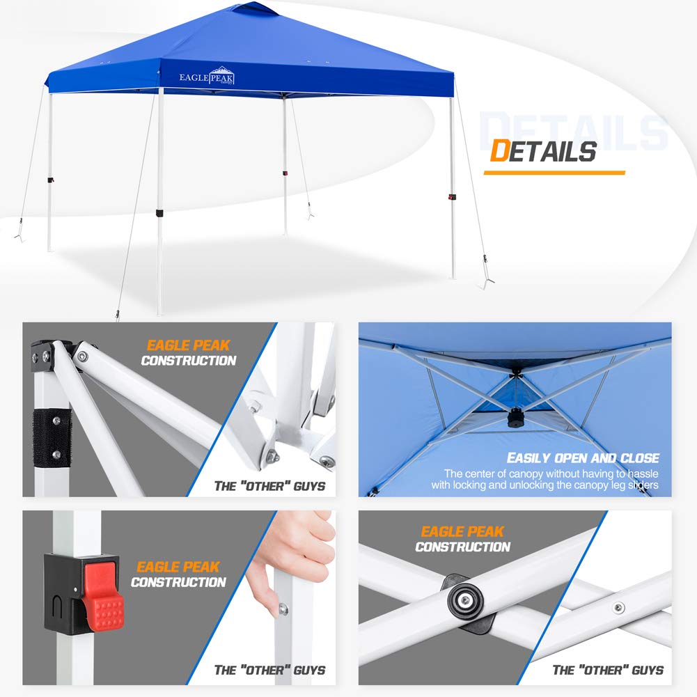EAGLE PEAK 10’ x 10' Pop Up Canopy Tent Instant Outdoor Canopy Straight Leg Shelter with 100 Square Feet of Shade (Blue)