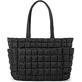 Queenoris Puffer Tote Bag for Women, Soft Quilted Shoulder Handbag Large Lightweight Satchel Purse Travel Gym Bag