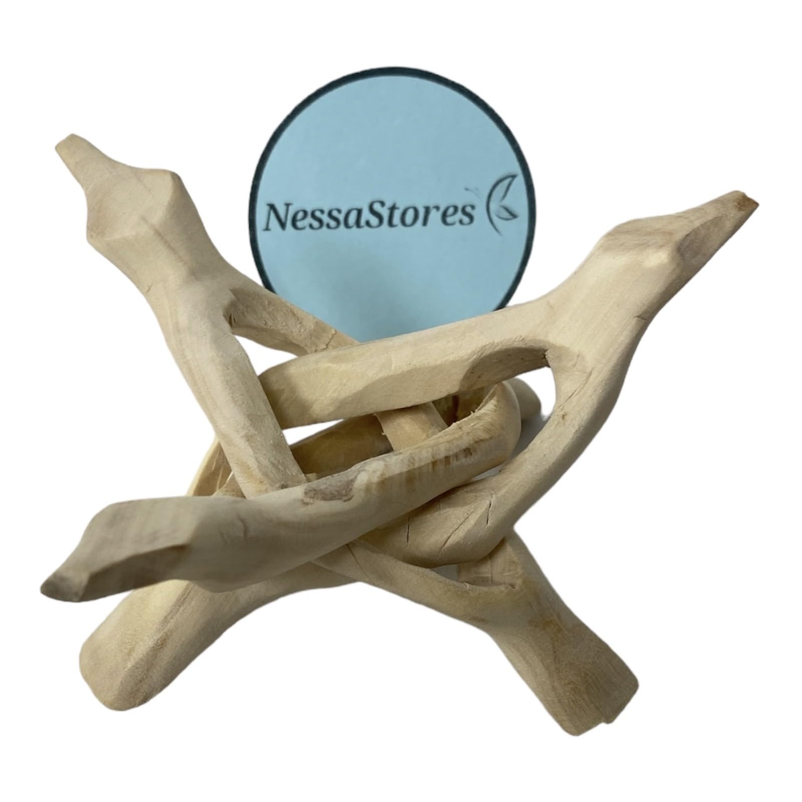 NessaStores- Natural Carved Tripod Wood Stand Holder 4 Inch #JC-231 (3 pcs)