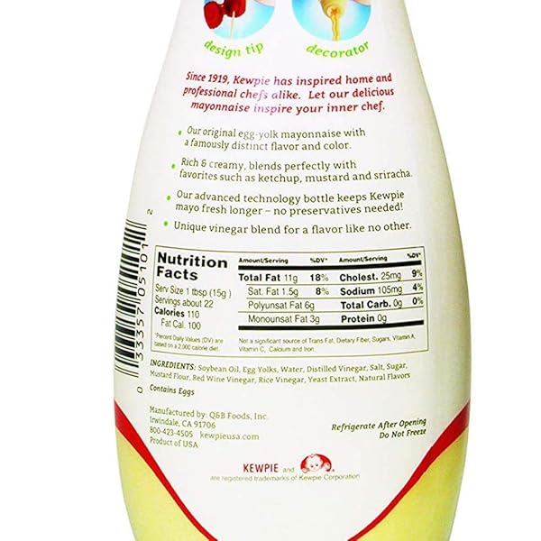 KEWPIE MAYONNAISE (PRODUCT OF USA), AUTHENTIC JAPANESE-STYLE MAYONNAISE, RICH & CREAMY UMAMI FLAVOR, MADE WITH CAGE-FREE EGGS, GLUTEN FREE, KOSHER CONDIMENT, PERFECT FOR SANDWICHES, SUSHI, SALADS & DIPS, 12 OZ SQUEEZE