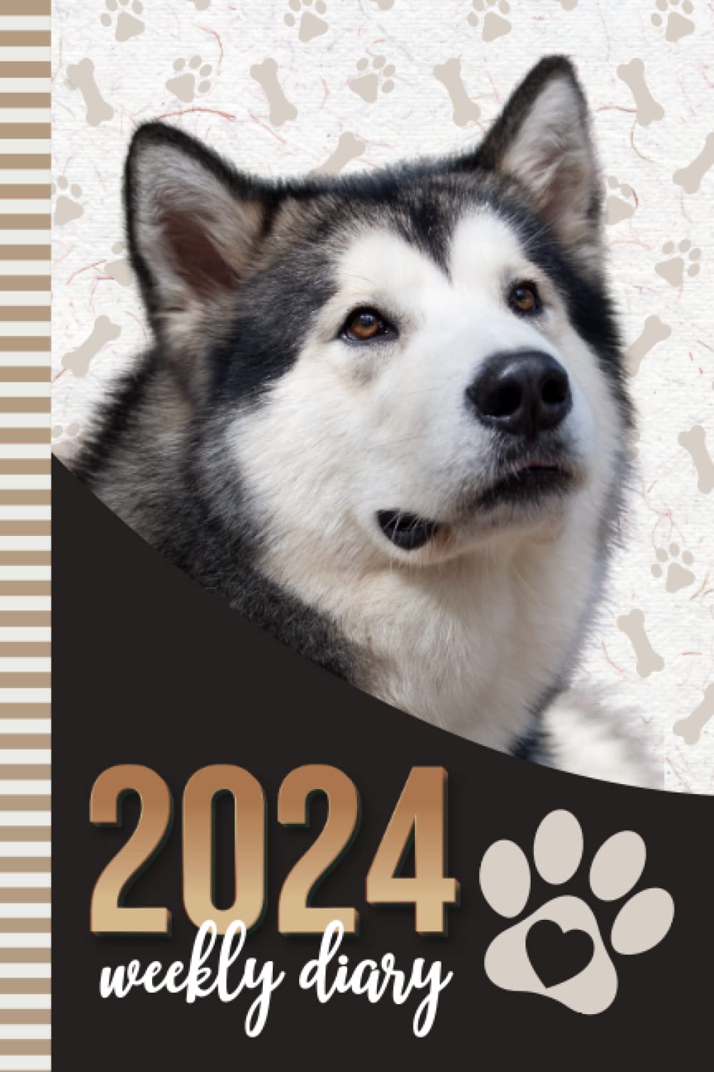 2024 Weekly Diary: 6x9 Dated Personal Organizer / Daily Scheduler With Checklist - To Do List - Note Section - Habit Tracker / Organizing Gift / Alaskan Malamute Dog - Paw Print Art Cover
