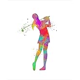 Female Golf Player Sport Abstract Wall Art, 11x14 Unique Gift for Women Golfer, Coach Appreciation, Golfing Fan. Cool Teen Girl Bedroom, Club Locker Room, Dorm Decor