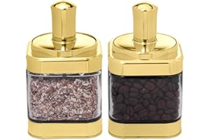 Magnitt Glass Condiment Spice Jars, 2PC Container with Lids and Spoons, Sugar Bowls Seasoning Box Set, Best Spice jar for Your Home, Kitchen, Counter (Gold(11oz/320 ml))