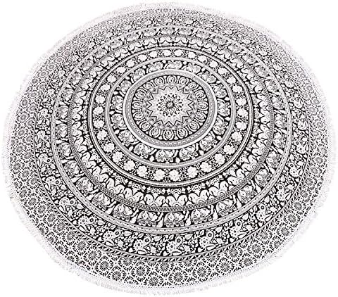 Goutam Print Grey Elephant Mandala Round Roundie Beach Throw Indian Tapestry Hippie Yoga Mat