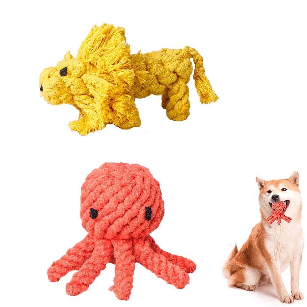 ERHUAN Dog Rope Toys, 2 Pcs Cotton Natural Dog Toys, Dog Chew Toys, Chew Toys Dog Companion, Pet Puppy Rope Chew Toys, for Boredom, Cute Squeaky Dog Chew Toys, for Puppy, Small, Medium, Large Breed
