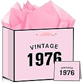 Wauprant Pink 50th Birthday Gift Bag for Women Happy 50th Birthday Gift Bag with Wrapping Paper and Greeting Card Vintage 1976 Paper Bag for Lady Mom Fifty Year Old Anniversary Bday Party Supplies