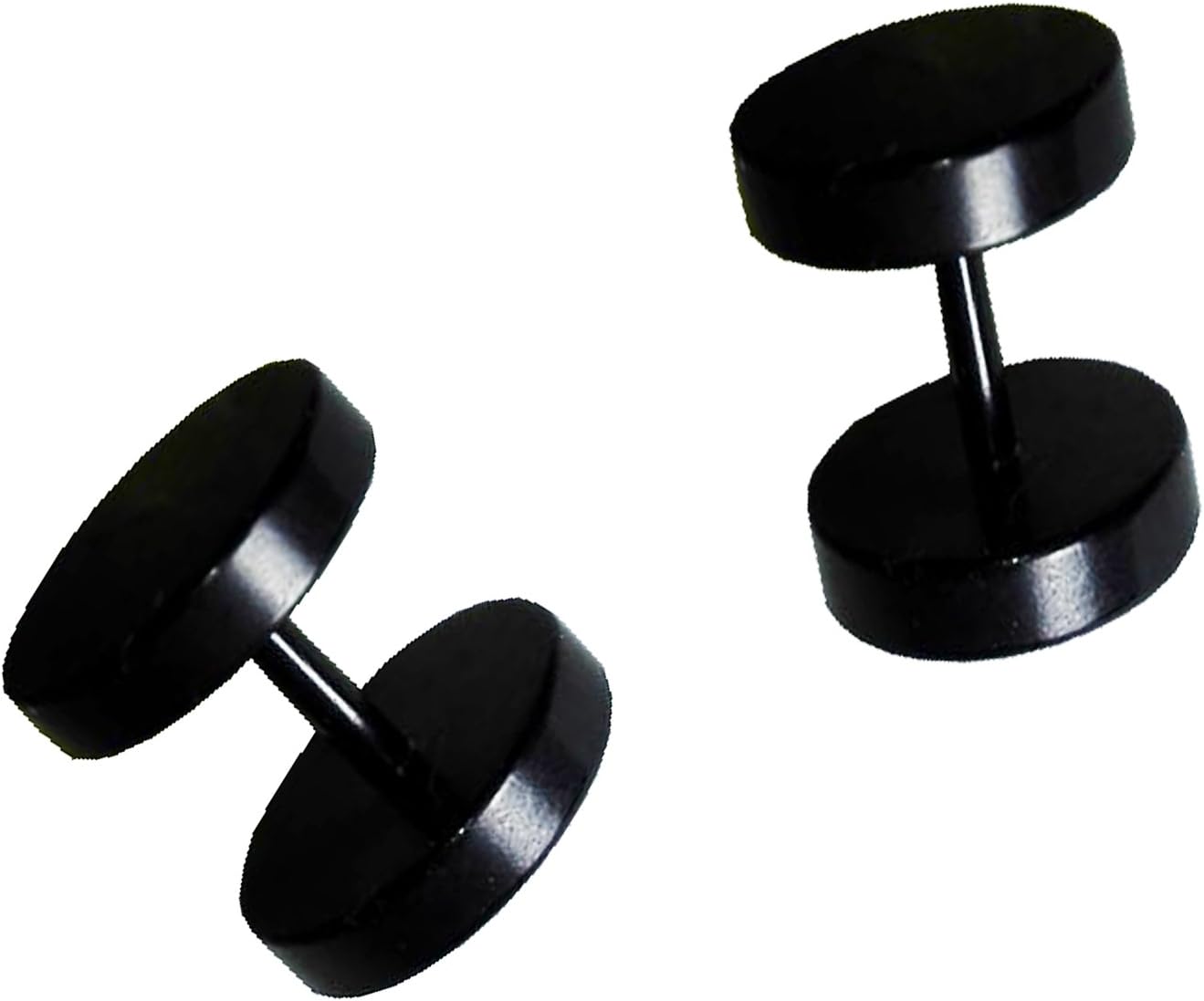 Lannaly, Earring 8 MM Black Screw Stud Earrings for Men Women Steel Cheater Fake Ear Plugs Gauges Illusion Tunnel