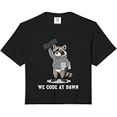We Code At Dawn Funny Raccoon Programmer Software Engineer Comfort Colors Crop Top