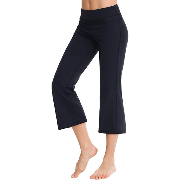 THE GYM PEOPLE Womens' Yoga Capris 3/4 Length Wide Leg Trousers With Pockets Tummy Control High Waist Stretch Workout Cropped Pants,Black,S