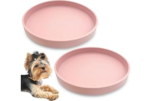 Apatal Silicone Dog Bowl Shallow Cat Food Bowls 7" Wide Puppy Plates Whisker Fatigue Pet Feeding Dishes Set of 2 for Dry Food and Wet Food Indoor (Round Pink)