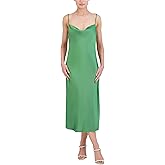 BCBGMAXAZRIA Women's Cowl Neck Sleeveless Slip Midi Dress, Moss Green