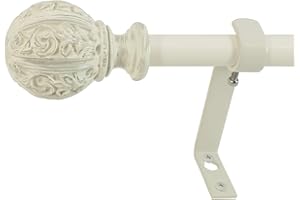 Decopolitan - 29992-26DW Leaf Ball 5/8" Curtain Rod Set, 26 to 48 Inches, Distressed Ivory