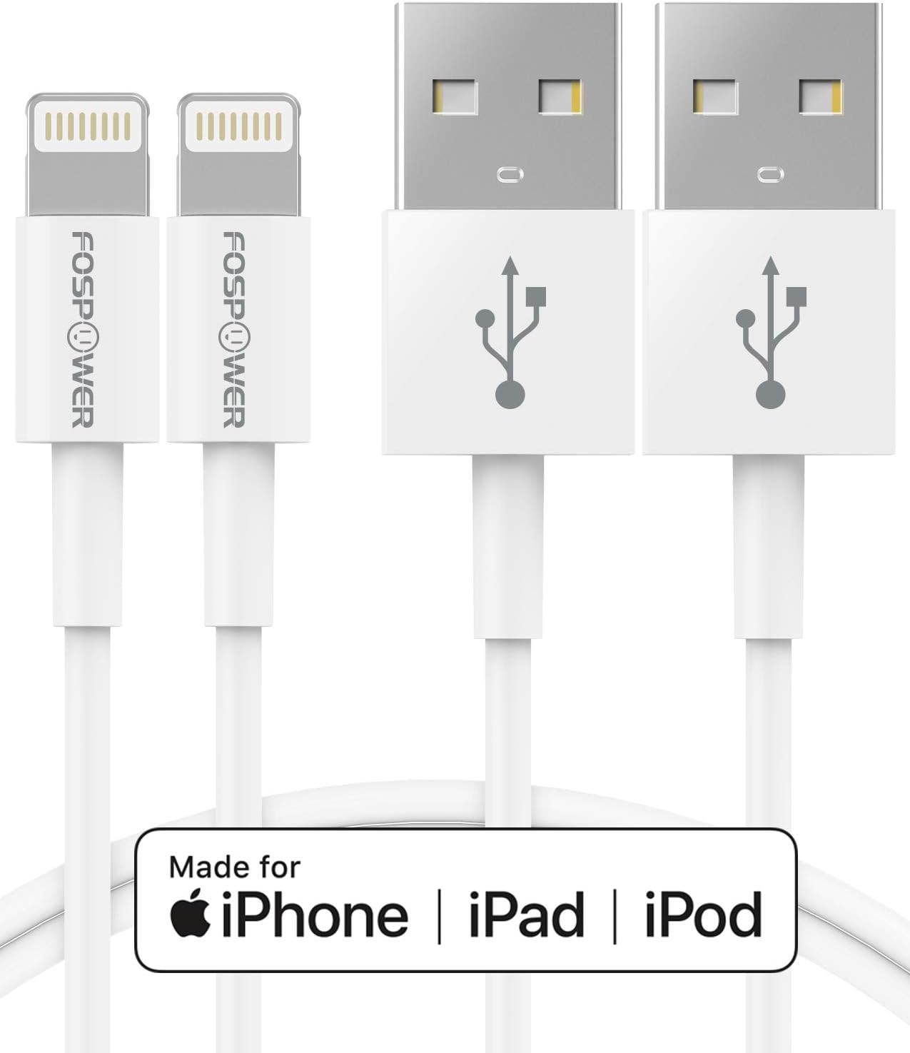 FosPower [2 Pack 3FT] Apple MFi Certified 8pin Lightning to USB Cable [Extra Long