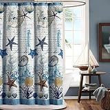 DS BATH Under The Sea Blue Seashell Polyester Fabric Shower Curtain,Shower Curtains for Bathroom,Seaside Bathroom Curtains,Print Waterproof Bath Curtain,72" W x 72" H