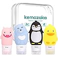 kemozaka Cute Silicone Travel Size Bottles Set for Toiletries, BPA Free, Leak Proof Squeezable Travel Containers With Built-in Labels, TSA Approved Refillable Travel Essentials Accessories (4pcs)