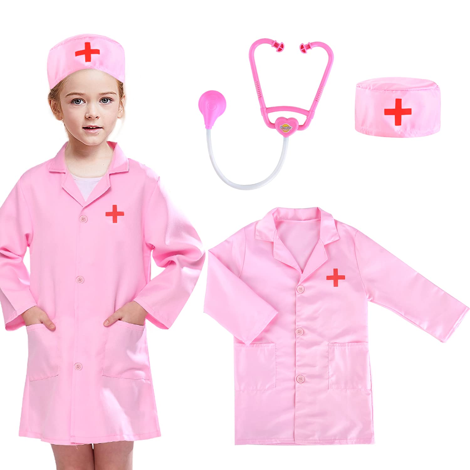 M MUNCASO 3Pcs Kids Unisex Doctor Costume,Doctor Set Dress Up Kids Role Play Pretend Toys For Halloween Cosplay Party(3-6 Years)