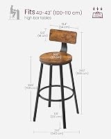 VASAGLE Bar Stools Set of 2 with Backrest 73 cm Tall Industrial Rustic Brown view 6