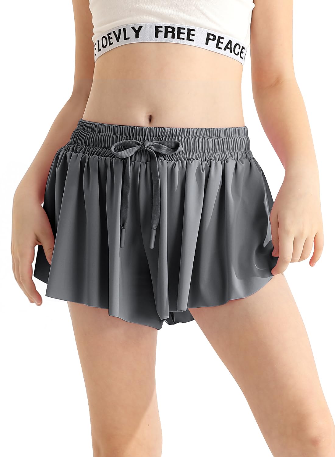 Grey Girls Flowy Shorts with Pocket 2 in 1 Kids