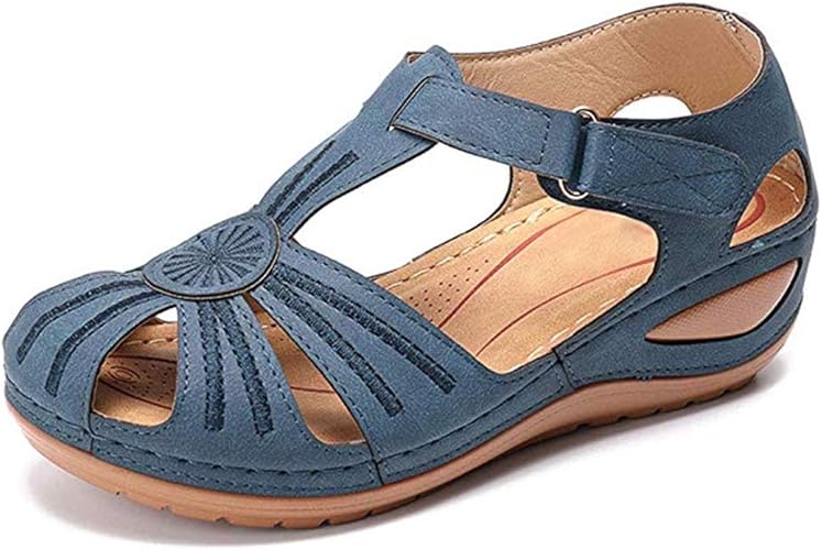 women casual leather comfy wedge sandals